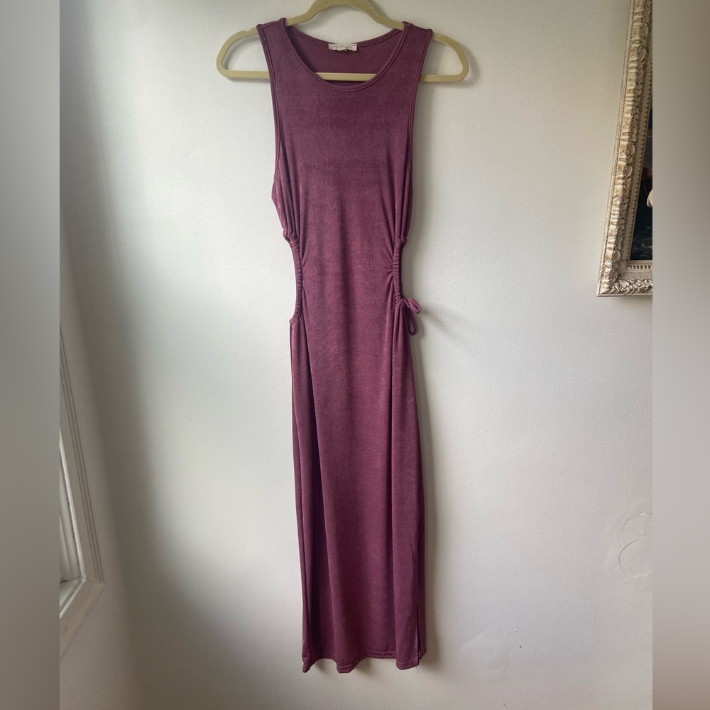 Purple slinky dress with side cut outs